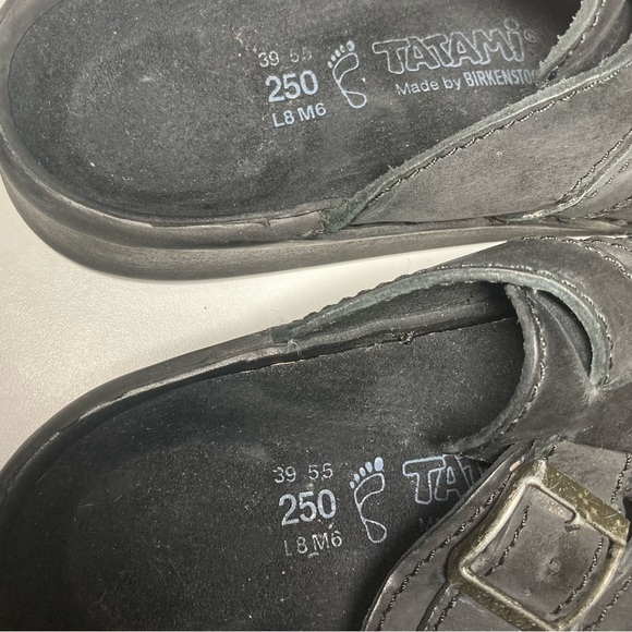 Tatami Birkenstock Women’s 8 Men's 6 Black Leather Clogs Mules Slip On - Picture 15 of 16